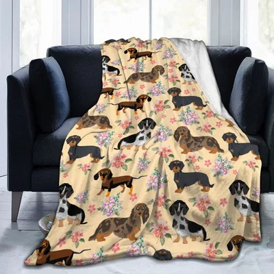 Dachshund Pattern with Flowers Blanket for Dog Lovers