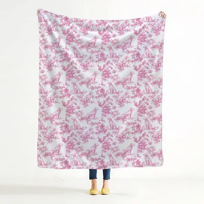 Pink Toile Dog Blanket: Labradors in a Garden Scene