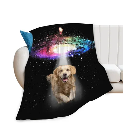 Galaxy Dog Blanket: A Golden Retriever Floating Through Space