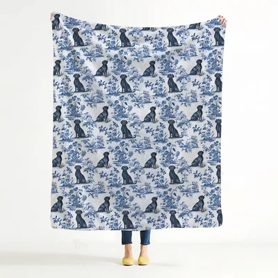 Toile Dog Lover Blanket with Black Labrador Retrievers