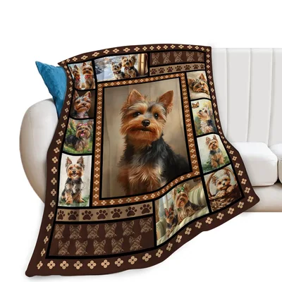 Yorkshire Terrier Dog Blanket featuring a central portrait