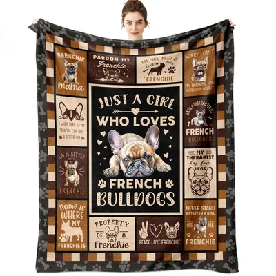 Frenchie Mom Brown Patchwork Blanket for Bulldog Lovers