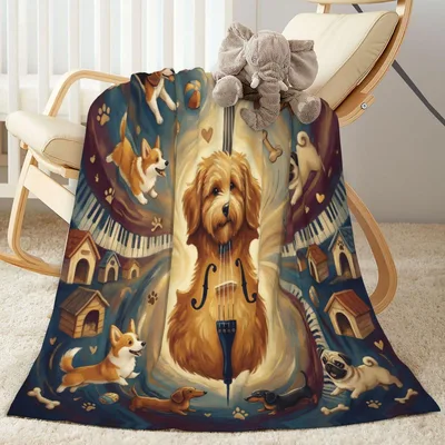 Dog Cello Blanket: Pups Playing Among Cello Strings