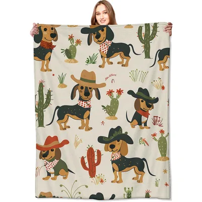 Cowboy Dachshund Blanket for Dog Lovers Who Ride Easy