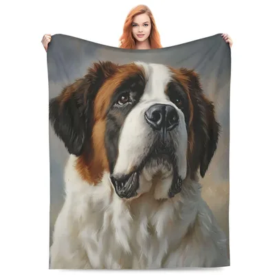 Saint Bernard Blanket: Realistic Dog Portrait for Lovers