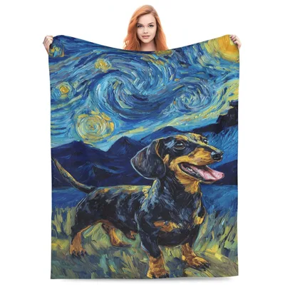 Dachshund Dog Painting Blanket for Starry Night Fans
