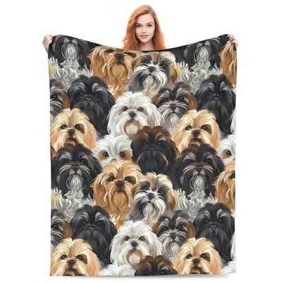 Shih Tzu Dog Blanket: A Crowd of Pups in Gold, Cream and Black