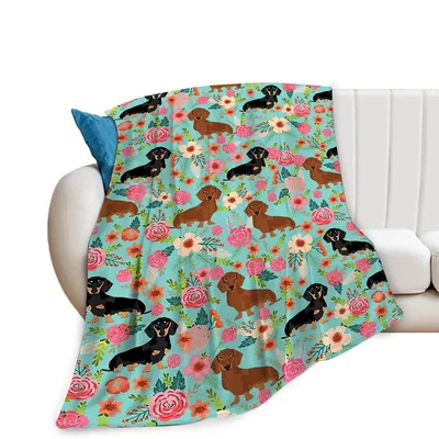 Dachshund Florals Blanket: Floral Wiener Dog Throw