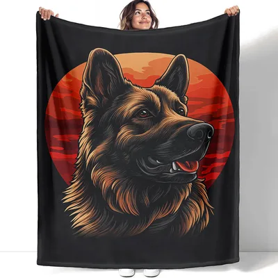 Shepherd Dog Blanket with a Sunset Silhouette Portrait
