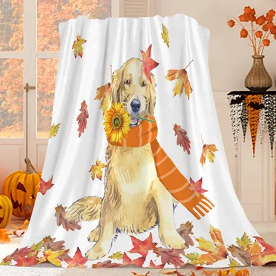 Fall Dog Blanket with a Golden Retriever and Autumn Leaves
