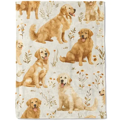 Golden Retriever Floral Pattern Blanket for Dog Lovers