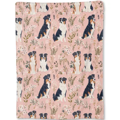Australian Shepherd Dog Pattern Blanket: Pink Floral Throw for Lovers