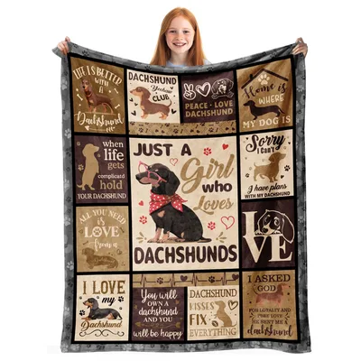 Dachshund Love Collage Brown Blanket: Dog Lover Gift