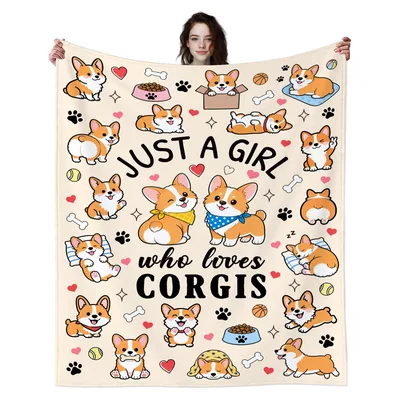 Cream Corgi Pals Love Blanket for Corgi Fans