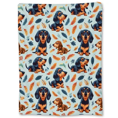Dachshund Autumn Blanket: Cozy Leaf-Print Dog Throw
