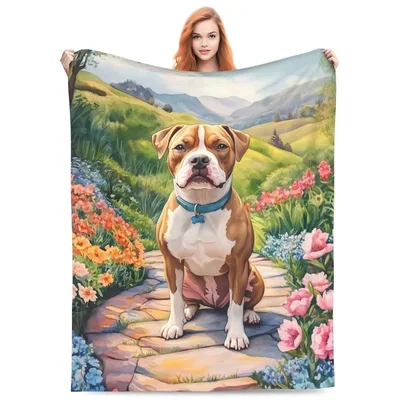 Pitbull Dog Watercolor Floral Blanket for Dog Lovers