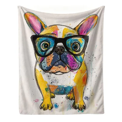 Dog Art Blanket: Colorful French Bulldog with Glasses