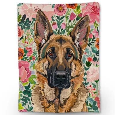 German Shepherd Floral Dog Blanket for Dog Lovers