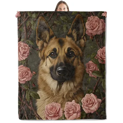 German Shepherd Dog Roses Blanket for Dog Lovers