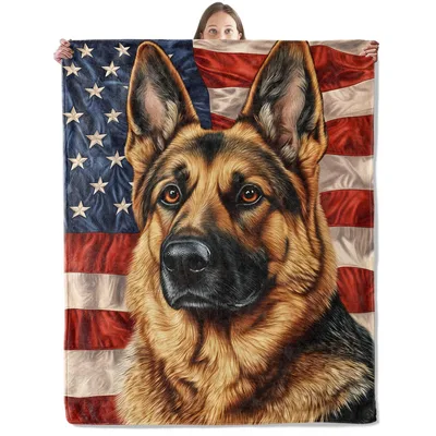 German Shepherd American Flag Blanket for Dog Lovers