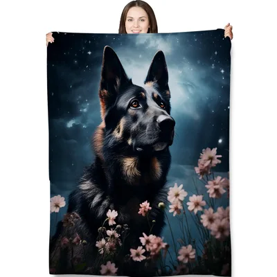 German Shepherd Under Starry Blanket - Dog Lover Throw