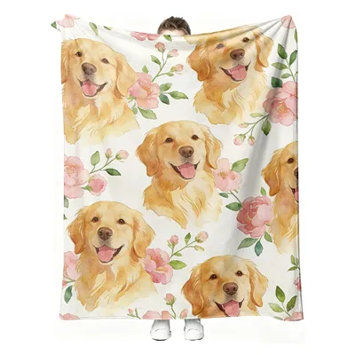Golden Retriever Watercolor Florals Blanket for Dog Lovers