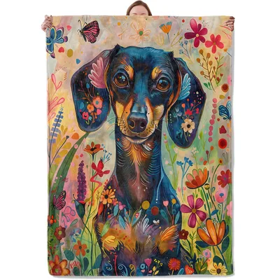 Dachshund Dog Floral Art Blanket for Dog Lovers