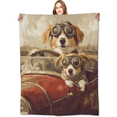 Vintage Dog Road Trip Blanket for Dog Lovers and Retro Fans