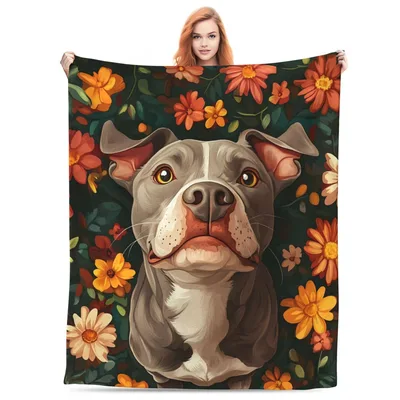 Pit Bull Dog Flowers Blanket for Dog Lovers