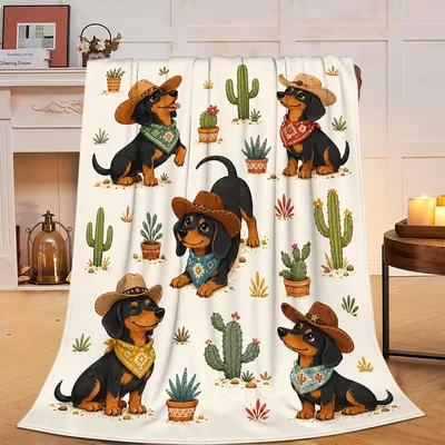 Desert Dachshund Blanket: Cowboy Pups and Cacti