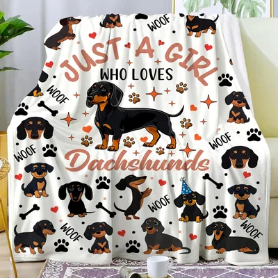 Dachshund Paws & Hearts Woof Pattern Blanket for Dog Lovers