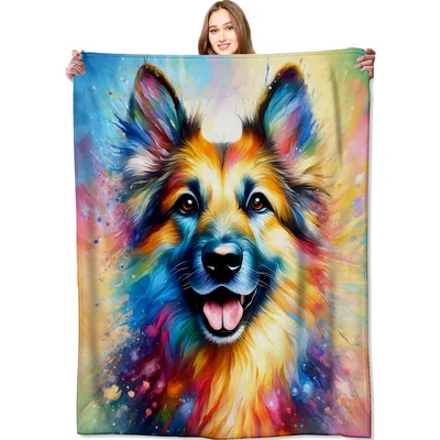 Colorful Dog Lover Blanket with a Painted German Shepherd