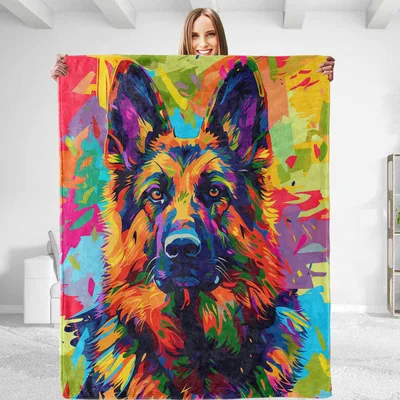 Colorful German Shepherd Portrait Blanket for Dog Lovers