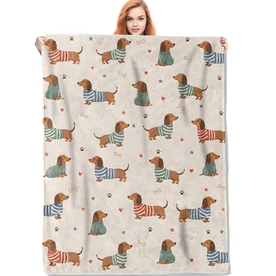 Cream Dachshunds with Bones Blanket for Dog Lovers