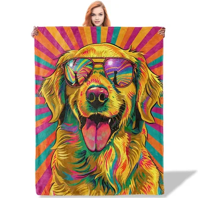 Psychedelic Dog Blanket: Golden Retriever in Sunglasses