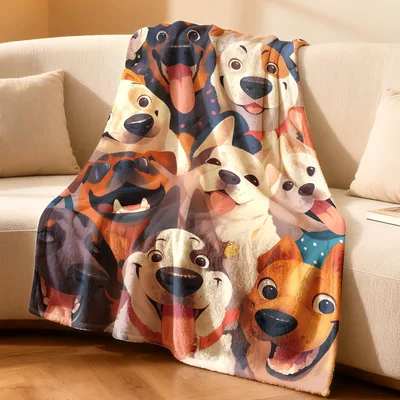 Dog Pattern Blanket with a Crowd of Happy Pups