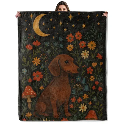 Night Garden Dog Blanket: A Dachshund Under the Moon