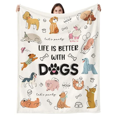 Dog Lover Cartoon Dogs Blanket: Life Is Better With Dogs Design