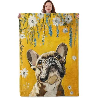 French Bulldog Floral Painting Blanket