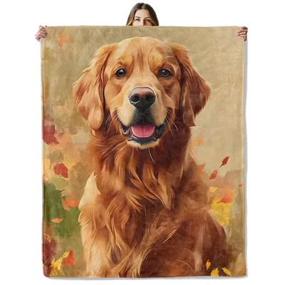 Autumn Dog Portrait Blanket for Golden Retriever Lovers
