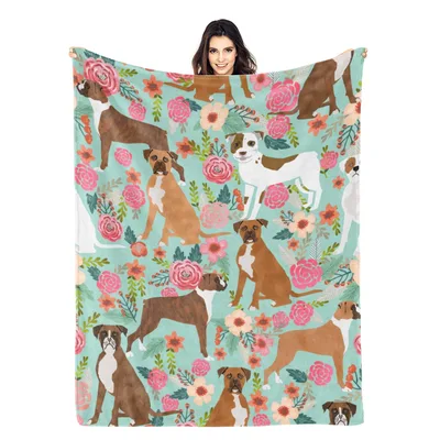 Boxer Dog Floral Pattern Blanket for Dog Lovers