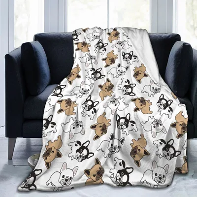 French Bulldog Pattern Blanket: Playful Cartoon Dogs on White