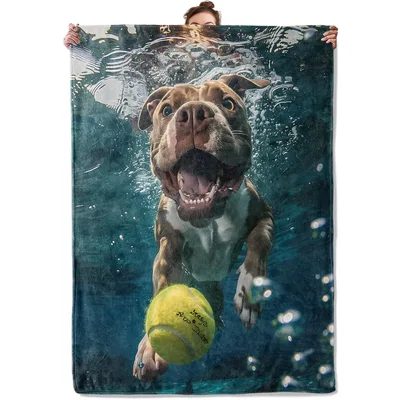 Underwater Dog Blanket: A Pitbull Chasing a Tennis Ball