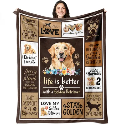 Golden Retriever Love Collage Brown Paw Blanket for Dog Lovers