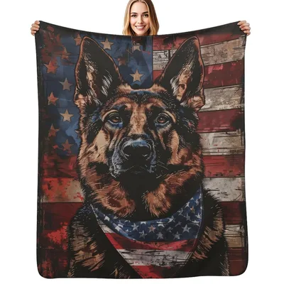 German Shepherd Dog Patriotic Blanket for Dog Lovers