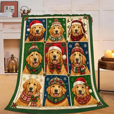 Golden Retriever Christmas Dogs Blanket: Festive Canine Portraits