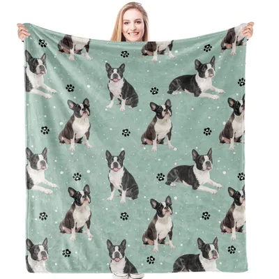 Paw Print Dog Blanket: Boston Terrier Pattern Throw