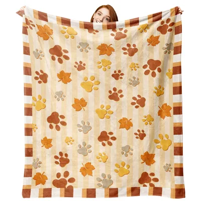 Fall Paw Print Pattern Blanket featuring autumn paw prints