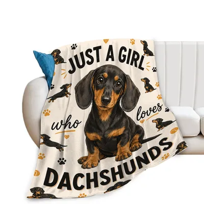 Cream Dachshund Love Girl Blanket for Dog Lovers