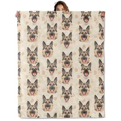 Cream Watercolor German Shepherd Blanket: Happy Dog Pattern Throw